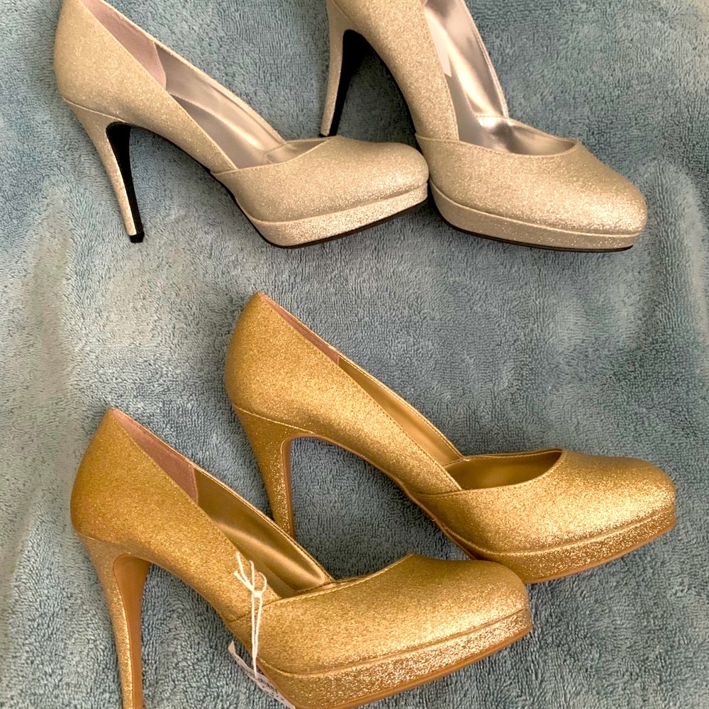 Two Pairs Gold and Silver Pumps